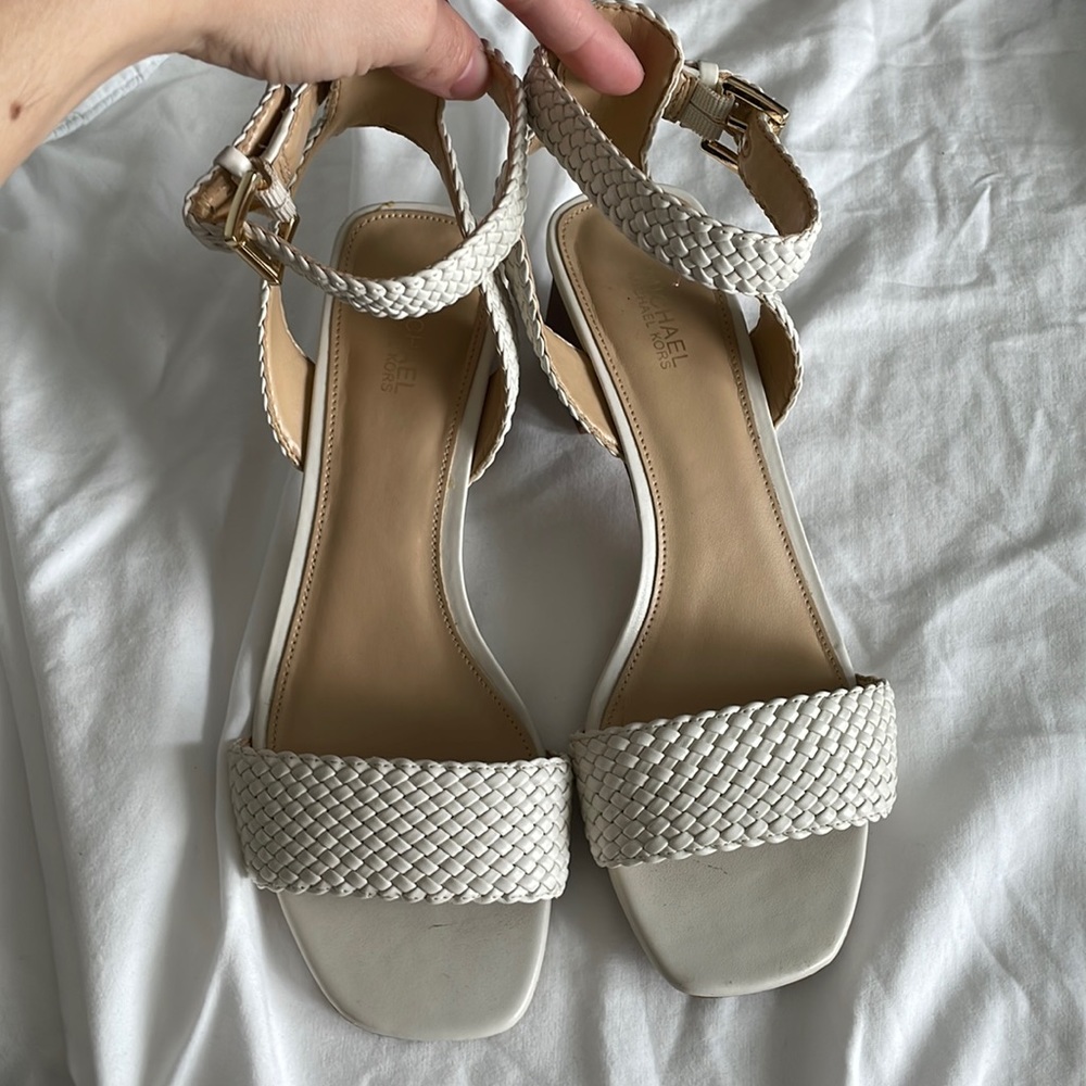 michael kors off white block heel sandals